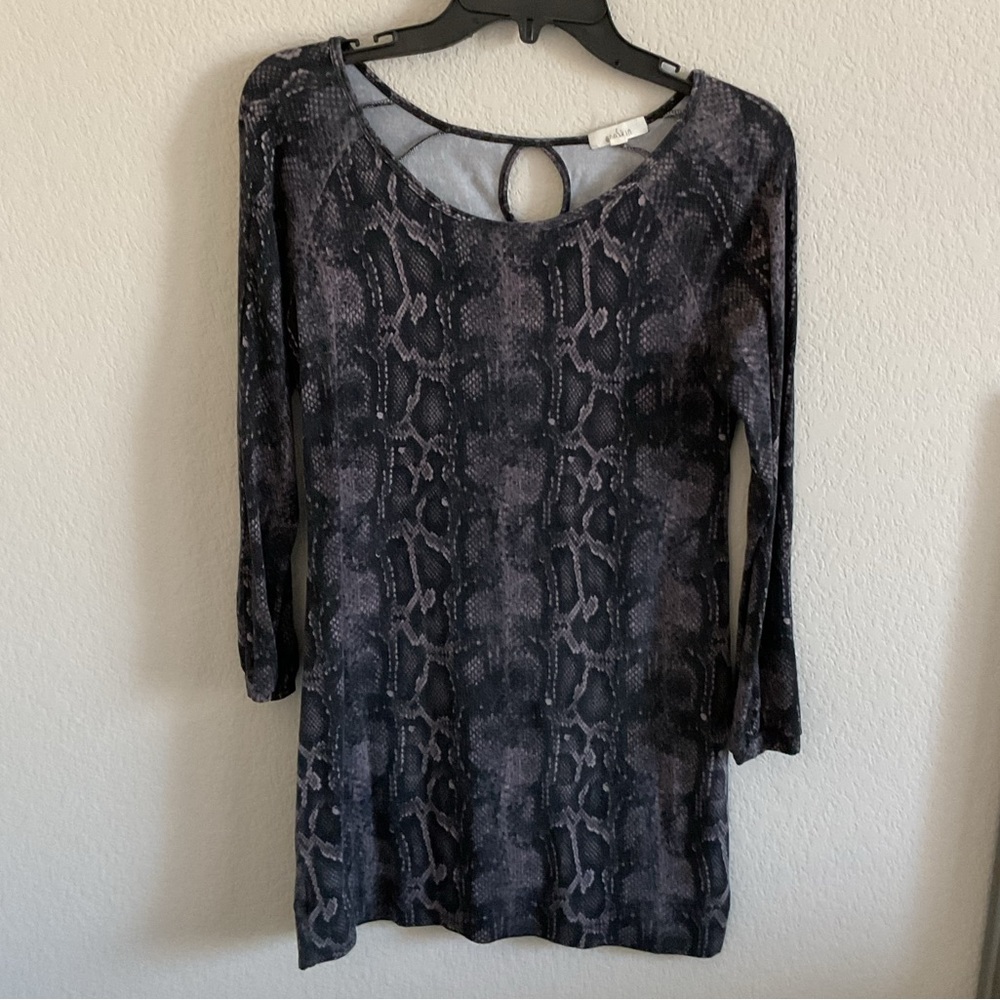 EcoSkin Snakeprint Long Sleeve Mini Dress w/ Black Belt- Size S